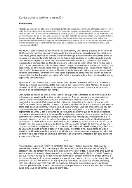 Carta abierta sobre la oración