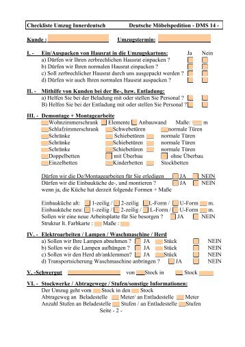 Checkliste Umzug Innerdeutsch Deutsche Möbelspedition - DMS 14 ...