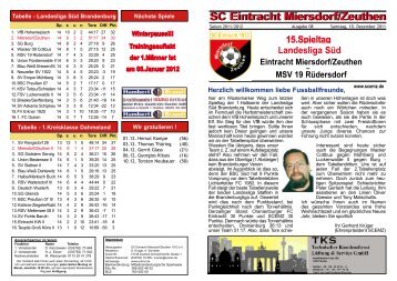 15.Spieltag Landesliga Süd - SC Eintracht Miersdorf Zeuthen 1912 eV