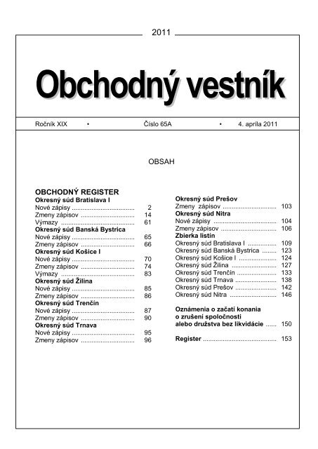 OBSAH OBCHODNÝ REGISTER