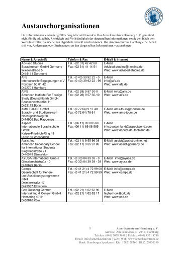 Austauschorganisationen - Amerikazentrum Hamburg e.v.