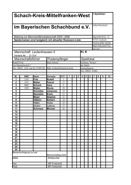 Schach-Kreis-Mittelfranken-West 1.Spielleiter - Schachclub Heilsbronn