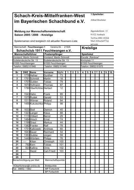 Schach-Kreis-Mittelfranken-West 1.Spielleiter - Schachclub Heilsbronn