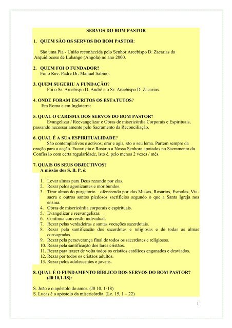 Pia União dos Servos do Bom Pastor - Paróquia S. Tiago