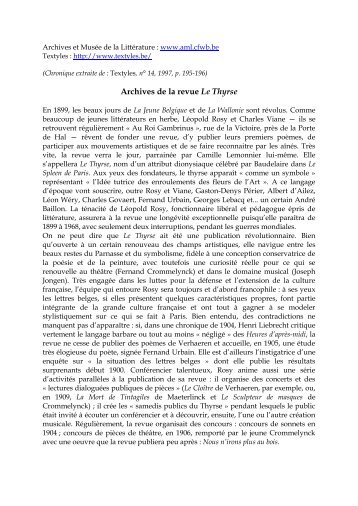 Archives de la revue Le Thyrse - Archives et musée de la littérature