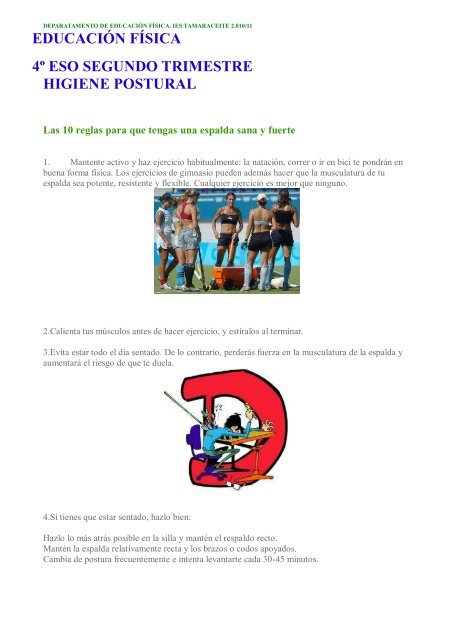 educación física 4º eso segundo trimestre higiene postural educación física 4º eso segundo trimestre higiene postural