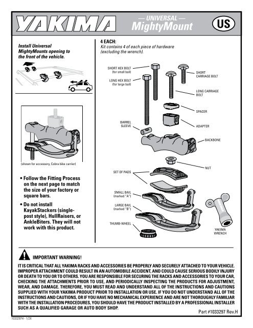 Yakima Mighty Mount Size Chart