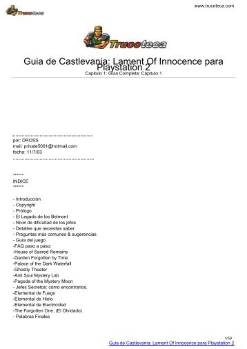 Guia de CASTLEVANIA: LAMENT OF INNOCENCE ... - Trucoteca.com