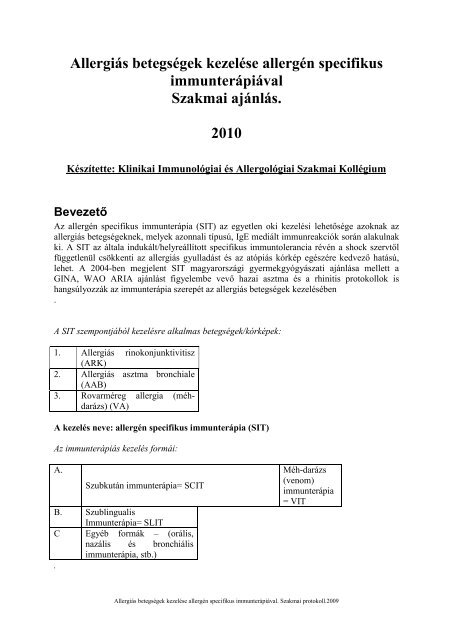 Az allergén specifikus immunterápia - Magyar Allergológiai és ...