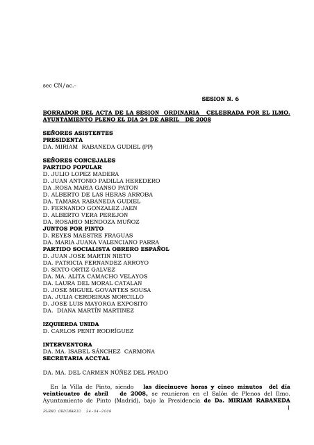 Acta de la Sesión Ordinaria - Ayuntamiento de Pinto