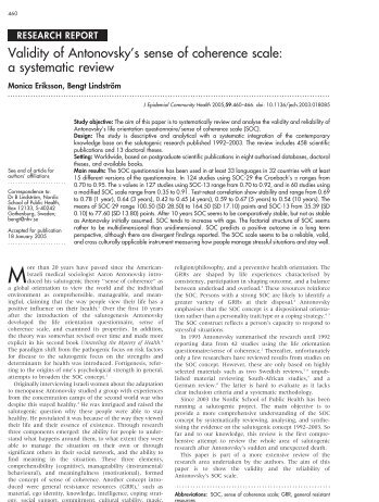 Validity of Antonovsky's sense of coherence scale: a systematic review