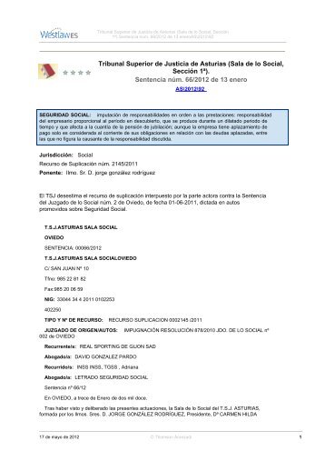 STSJ Asturias 13-1-2012, responsabilidad sobre ... - kirolan