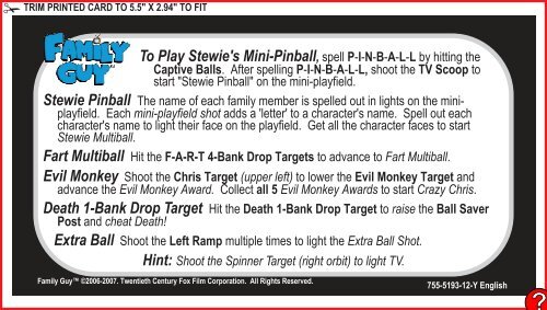 To Play Stewie's Mini-Pinball Stewie Pinball Fart Multiball Evil ...