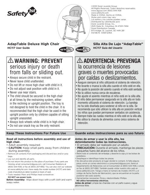 WARNING - Safety 1st - Dorel Juvenile Group