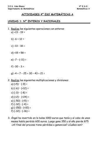 ACTIVIDADES 4º ESO OPCIÓN A - I.E.S Cabo Blanco