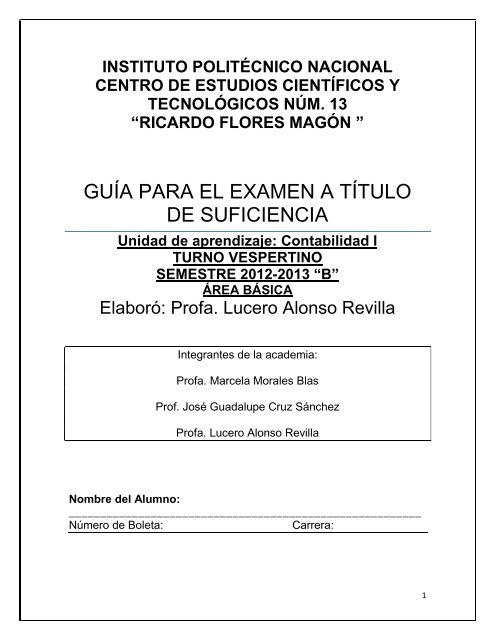 Contabilidad I - CECyT 13 - Instituto Politécnico Nacional