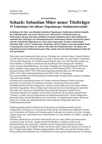 Schach: Sebastian Müer neuer Titelträger