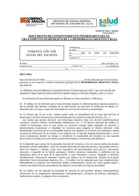 Documento de consentimiento informado para el Tratamiento ...