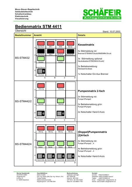 Bedienmatrix STM 4411 - Schaefer GmbH Anlagentechnik ...