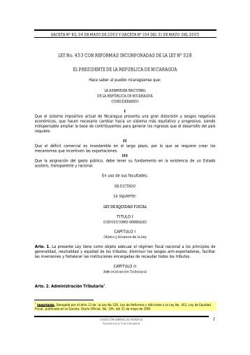 Ley No. 453, Ley de Equidad Fiscal - Dirección General de Ingresos ...