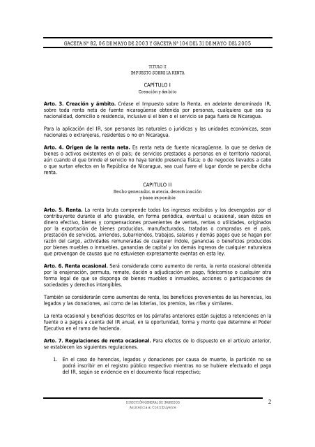 Ley No. 453, Ley de Equidad Fiscal - Dirección General de Ingresos ...