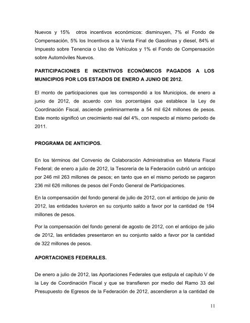 ii. informe sobre participaciones en ingresos federales y