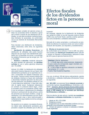 Efectos fiscales de los dividendos fictos en la persona moral - Intelegis