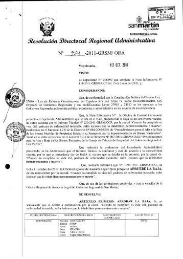 Resolución Directoral Nº 254-2011-GRSM/ORA | Fecha - Gobierno ...
