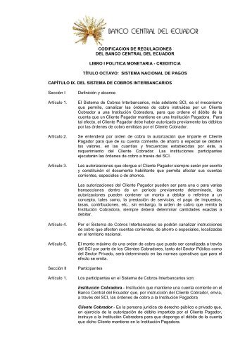 codificacion de regulaciones del banco central del ecuador libro i ...