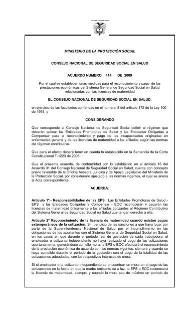 Acuerdo 414-Licencias Maternidad