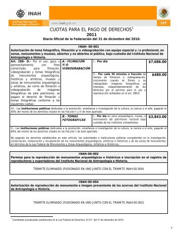 CUOTAS PARA EL PAGO DE DERECHOS - Instituto Nacional de ...