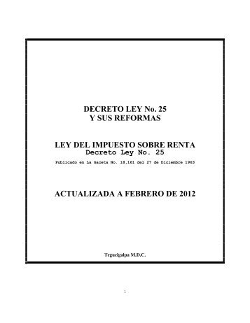 Ley de Impuesto sobre la Renta al 2012 - Secretaría de Finanzas