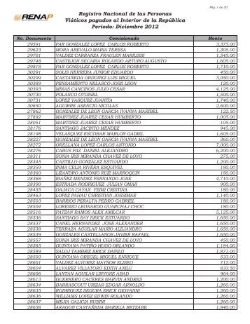 Registro Nacional de las Personas Viáticos pagados al ... - RENAP