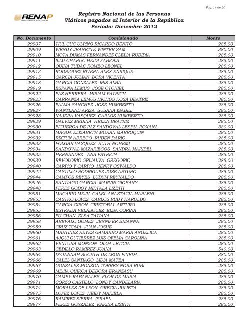 Registro Nacional de las Personas Viáticos pagados al ... - RENAP