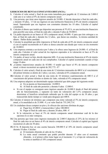 EJERCICIOS DE RENTAS CONSTANTES DISTANCIA.- 1. Calcular ...