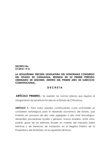 57 estimulos fiscales-fomento empleo - H. Congreso de Chihuahua