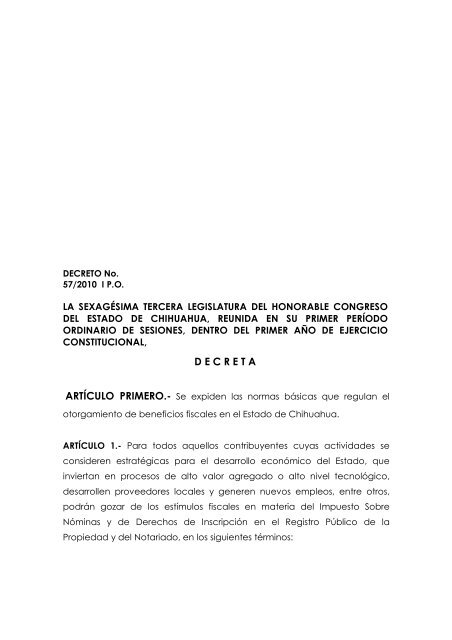 57 estimulos fiscales-fomento empleo - H. Congreso de Chihuahua