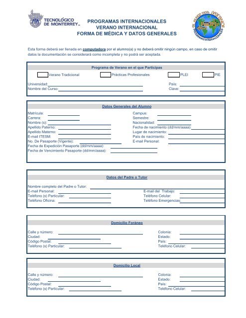 Hoja de Datos Generales y Forma Médica