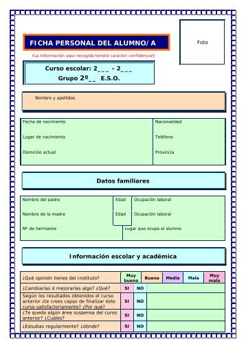 FICHA PERSONAL DEL ALUMNO/A