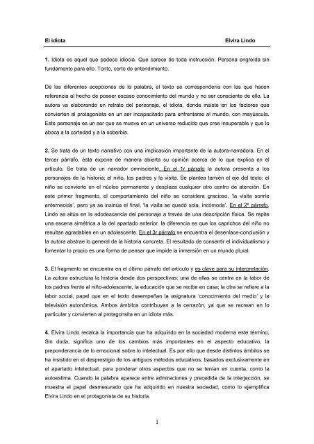 El idiota Elvira Lindo 1. Idiota es aquel que padece idiocia ... - Bell-lloc