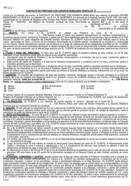 Contrato VEHICULAR CON CUSTODIA - Inversiones La Cruz