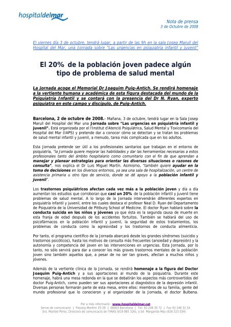 El 20% de la población joven padece algún tipo ... - Parc de Salut Mar