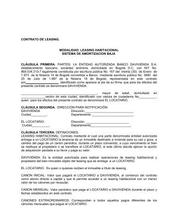 contrato de leasing. modalidad - Banco Davivienda