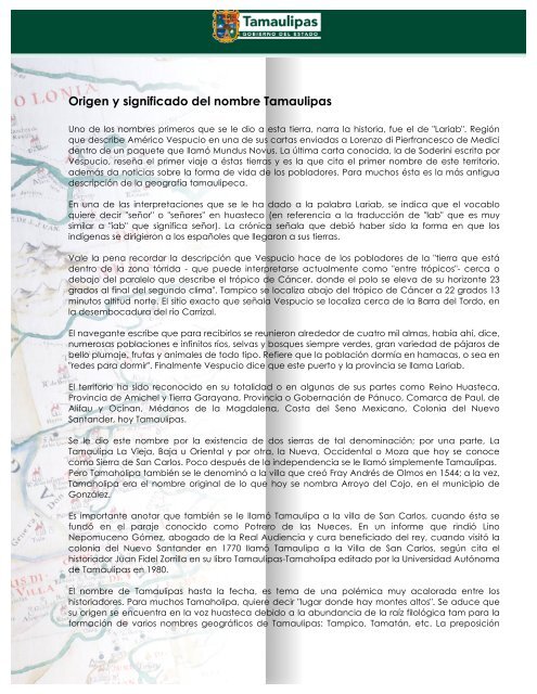 Origen y significado del nombre Tamaulipas - Gobierno del Estado ...