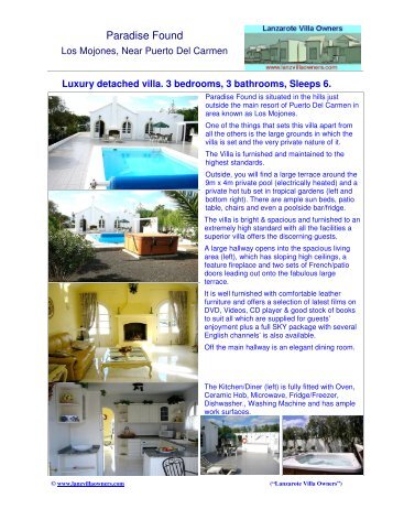 Paradise Found - Lanzarote Villa Owners