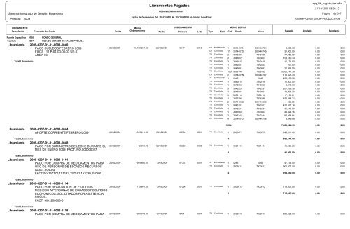 libramientos pagados enero - octubre 2009 - Ministerio de Salud ...