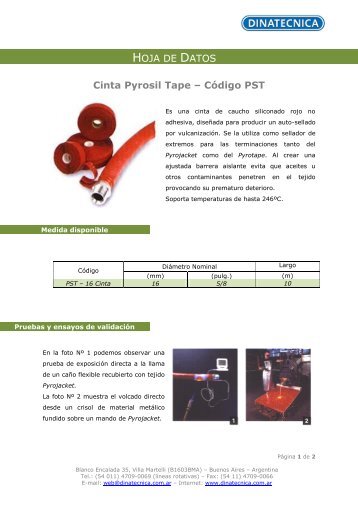 Cinta Pyrosil Tape – Código PST HOJA DE DATOS - DINATECNICA