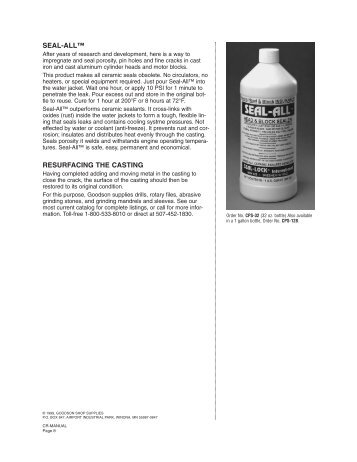 seal-all™ resurfacing the casting - Goodson Tools and Supplies