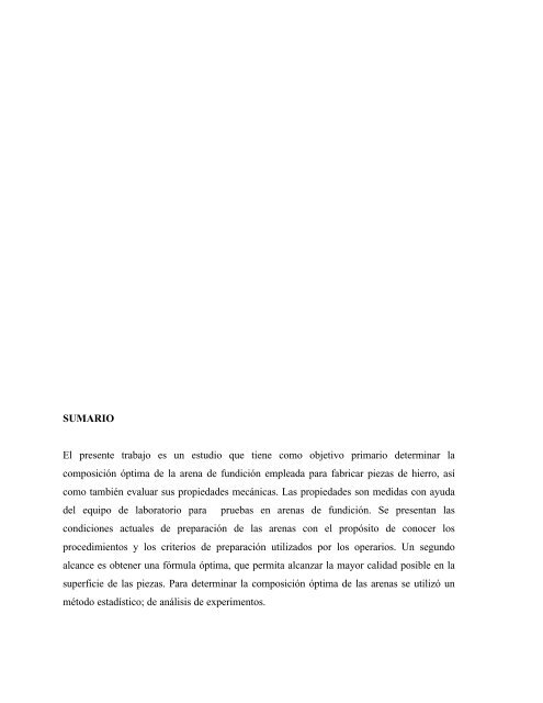 determinación de la composición óptima de la arena de fundición ...