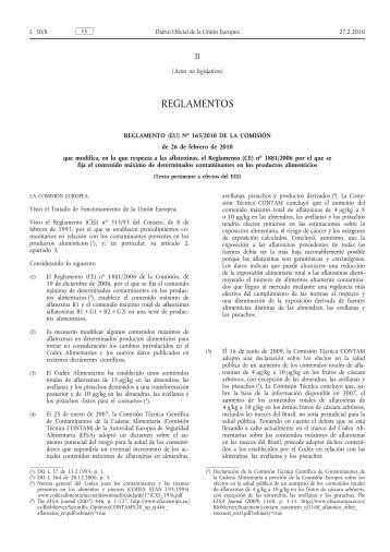 Reglamento (EU) no 165/2010 de la Comisión, de 26 de ... - Siicex